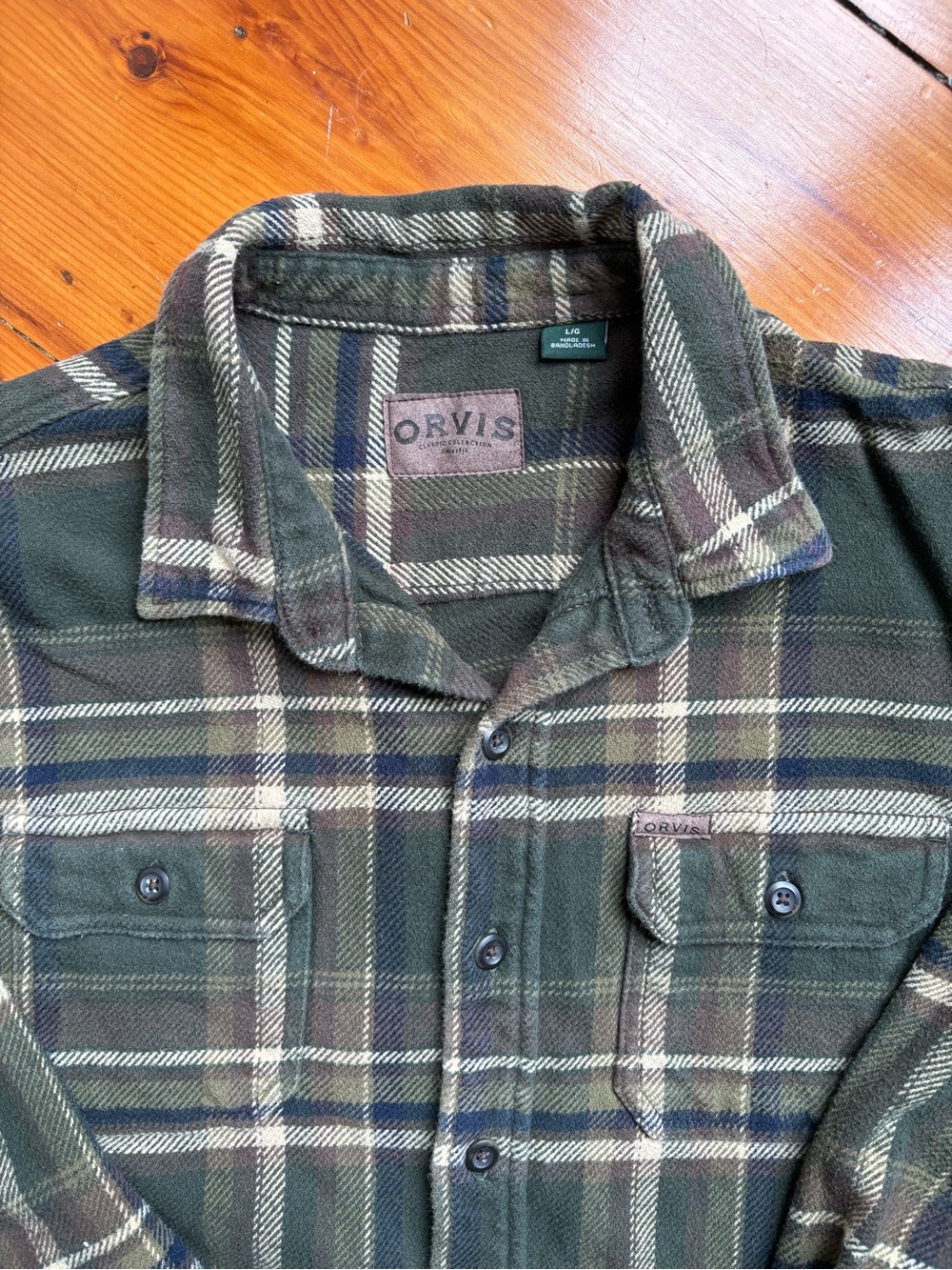 Orvis Olive and Cream Plaid Flannel Shirt